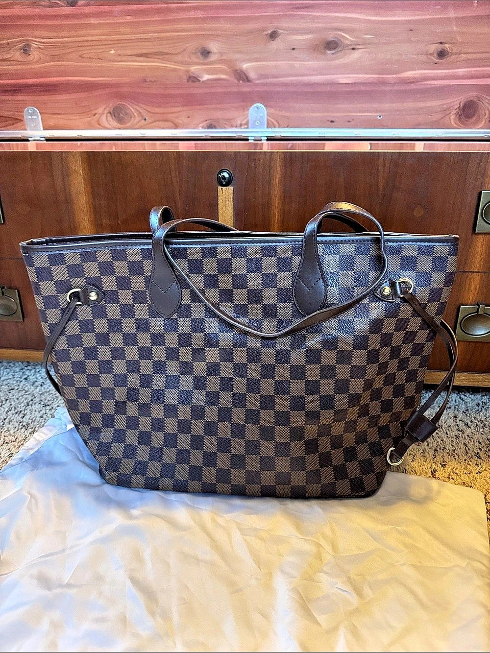 Daisy Rose Checkered Tote in Brown & Red